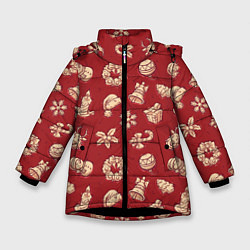Зимняя куртка для девочки Новогоднее настроение: красно-молочный