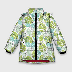 Куртка зимняя для девочки Цветы и птицы, цвет: 3D-красный