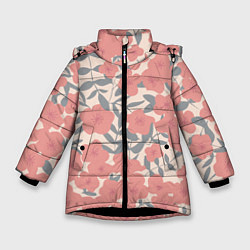 Зимняя куртка для девочки Узор из красных цветов