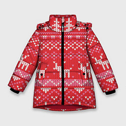 Куртка зимняя для девочки Тёплые олени, цвет: 3D-красный