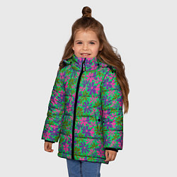 Куртка зимняя для девочки Яркий неоновый цветочный узор, цвет: 3D-черный — фото 2