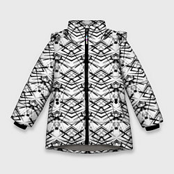 Куртка зимняя для девочки Черно белый геометрический узор, цвет: 3D-светло-серый