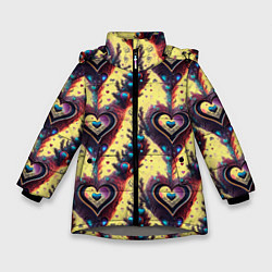 Куртка зимняя для девочки Паттерн яркие сердца, цвет: 3D-светло-серый