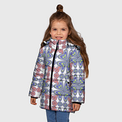 Куртка зимняя для девочки Мозаика, абстрактные сердечки, цвет: 3D-черный — фото 2