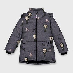 Куртка зимняя для девочки Уэнсдей, Вещь и вороны - паттерн, цвет: 3D-черный