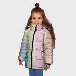 Куртка зимняя для девочки Разноцветный фон из треугольников с металлическими, цвет: 3D-светло-серый — фото 2