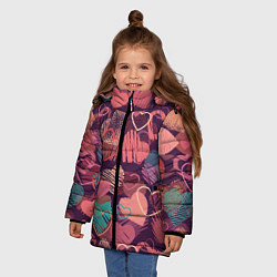 Куртка зимняя для девочки Узор из разных сердец, цвет: 3D-красный — фото 2