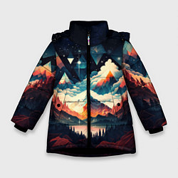Куртка зимняя для девочки Футуризм горы, цвет: 3D-черный