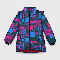 Куртка зимняя для девочки Геометрическая абстракция из квадратов и прямоугол, цвет: 3D-красный