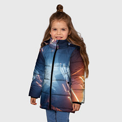 Куртка зимняя для девочки Множество неоновых блоков во тьме и туман, цвет: 3D-черный — фото 2