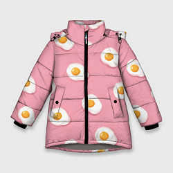 Куртка зимняя для девочки Яичница на розовом фоне, цвет: 3D-светло-серый
