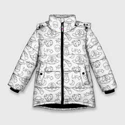 Куртка зимняя для девочки Влюбленные пришельцы в бесконечном космосе, цвет: 3D-черный