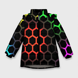 Куртка зимняя для девочки Gradient hexagon genshin, цвет: 3D-светло-серый