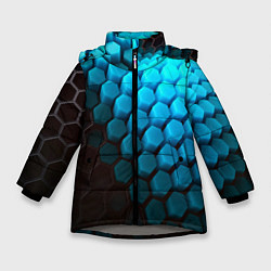 Куртка зимняя для девочки Abstraction neon blue, цвет: 3D-светло-серый