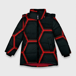 Куртка зимняя для девочки Оптическая броня из колец карбона, цвет: 3D-красный