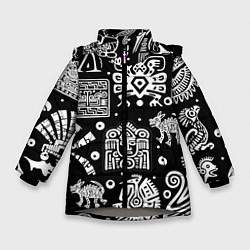 Куртка зимняя для девочки Знаки племени Майя, цвет: 3D-светло-серый