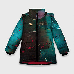Куртка зимняя для девочки Абстрактные тьма, светло-синий туман и мазки красо, цвет: 3D-красный