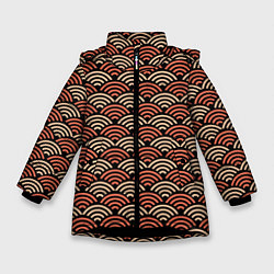 Куртка зимняя для девочки Японский оранжевый паттерн, цвет: 3D-черный