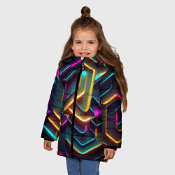 Куртка зимняя для девочки Неоновый узор на стене, цвет: 3D-светло-серый — фото 2