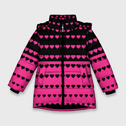Куртка зимняя для девочки Черные и розовые сердца узор, цвет: 3D-черный