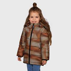 Куртка зимняя для девочки Тёмно-золотистые абстрактные волны, цвет: 3D-светло-серый — фото 2