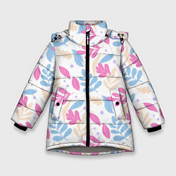 Куртка зимняя для девочки Принт из листьев, цвет: 3D-светло-серый