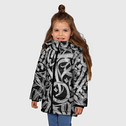Куртка зимняя для девочки Черно-белая каллиграфия, цвет: 3D-черный — фото 2
