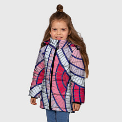 Куртка зимняя для девочки Абстрактная белая-фиолетовая-красная текстура, цвет: 3D-черный — фото 2