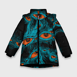 Куртка зимняя для девочки Винтажные глаза пиксельные, цвет: 3D-черный