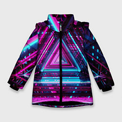 Куртка зимняя для девочки Неоновые линии, цвет: 3D-черный