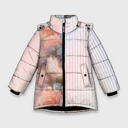 Куртка зимняя для девочки Цветы за стеклом - полосы с градиентом, цвет: 3D-черный
