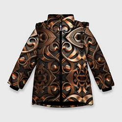 Куртка зимняя для девочки Золотой узор - паттерн, цвет: 3D-черный