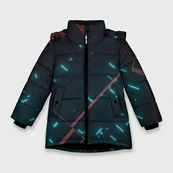 Куртка зимняя для девочки Неоновые линии в полной темноте, цвет: 3D-черный
