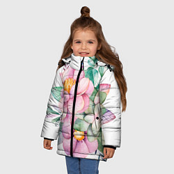 Куртка зимняя для девочки Пастельные цветы - посередине, цвет: 3D-черный — фото 2