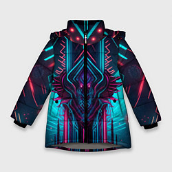 Куртка зимняя для девочки Кибернетический узор дракона, цвет: 3D-светло-серый