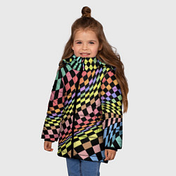 Куртка зимняя для девочки Colorful avant-garde chess pattern - fashion, цвет: 3D-светло-серый — фото 2