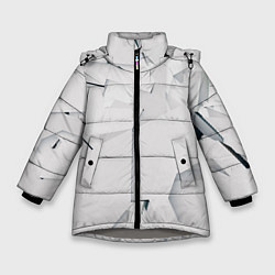 Куртка зимняя для девочки Абстрактные разные белые и серые фигуры, цвет: 3D-светло-серый