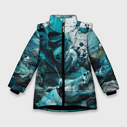 Куртка зимняя для девочки Абстрактные голубые брызги краски, цвет: 3D-черный