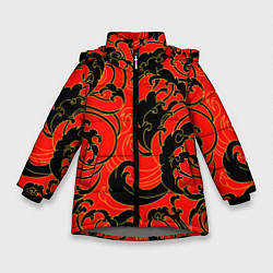 Куртка зимняя для девочки Plant tattoo - irezumi, цвет: 3D-светло-серый