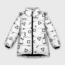 Куртка зимняя для девочки Разные геометрические фигуры, цвет: 3D-черный