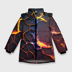 Куртка зимняя для девочки Подорванные неоновые плиты, цвет: 3D-светло-серый