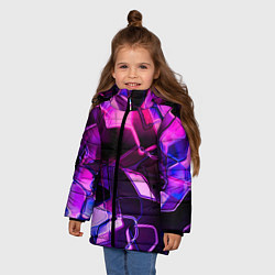 Куртка зимняя для девочки Неоновая искаженная геометрия, цвет: 3D-черный — фото 2