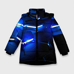 Куртка зимняя для девочки Металлические соты с синей подсветкой, цвет: 3D-черный
