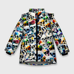 Куртка зимняя для девочки Акварельные черепа, цвет: 3D-светло-серый
