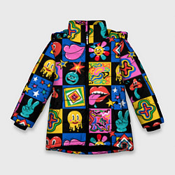 Куртка зимняя для девочки Funny cartoon characters, цвет: 3D-черный