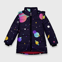 Куртка зимняя для девочки Разнообразие галактики, цвет: 3D-красный