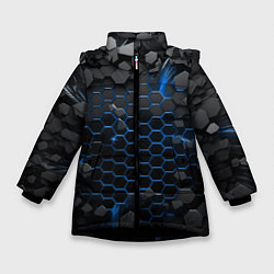 Куртка зимняя для девочки Взрыв синих плит, цвет: 3D-черный
