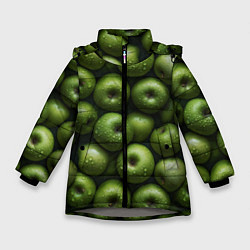 Куртка зимняя для девочки Сочная текстура из зеленых яблок, цвет: 3D-светло-серый