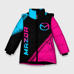 Куртка зимняя для девочки Mazda - neon gradient: надпись, символ, цвет: 3D-черный