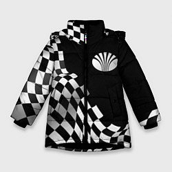 Куртка зимняя для девочки Daewoo racing flag, цвет: 3D-черный